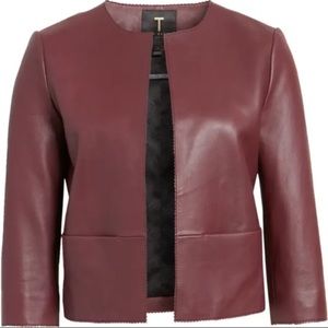 Ted Baker Morisr Crop Leather Jacket in Burgundy Size 2 US S